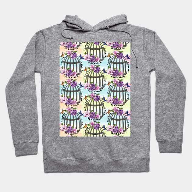 Floral Bird Cage Pattern Hoodie by Designoholic